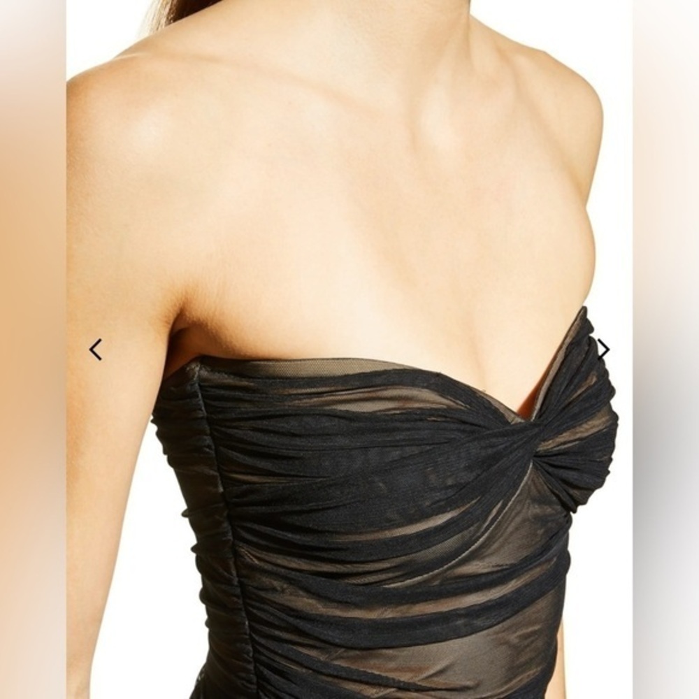 Norma Kamali Walter Strapless Ruched Mesh Bodycon Midi Dress Black NWT M